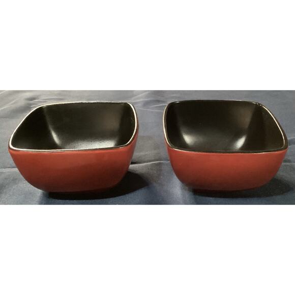 Set of 2 Home Trends Red Claret Black Square Soup Cereal Bowls - Picture 5 of 7